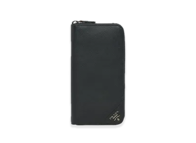 PRADA Saffiano Leather Zip-Around Wallet "Black"