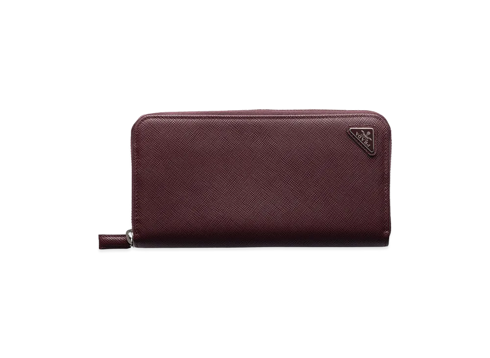 PRADA Saffiano Triangle Zip Around Wallet "Burgundy"