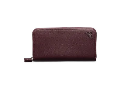 PRADA Saffiano Triangle Zip Around Wallet "Burgundy"
