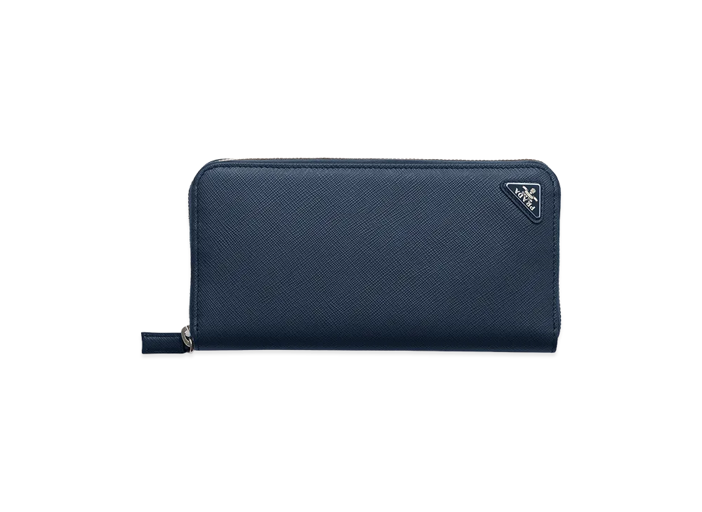 PRADA Saffiano Triangle Zip Around Wallet "Baltic Blue"