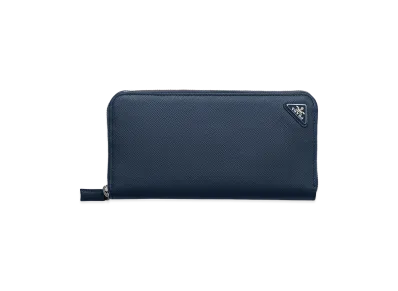 PRADA Saffiano Triangle Zip Around Wallet "Baltic Blue"
