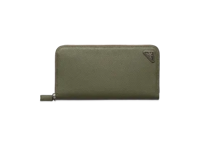PRADA Saffiano Triangle Zip Around Wallet "Loden Green"