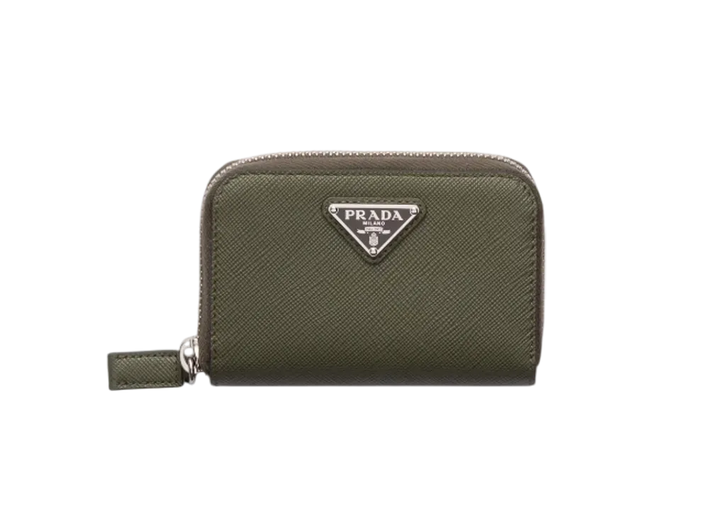 PRADA Saffiano Triangle Coin Case "Green"
