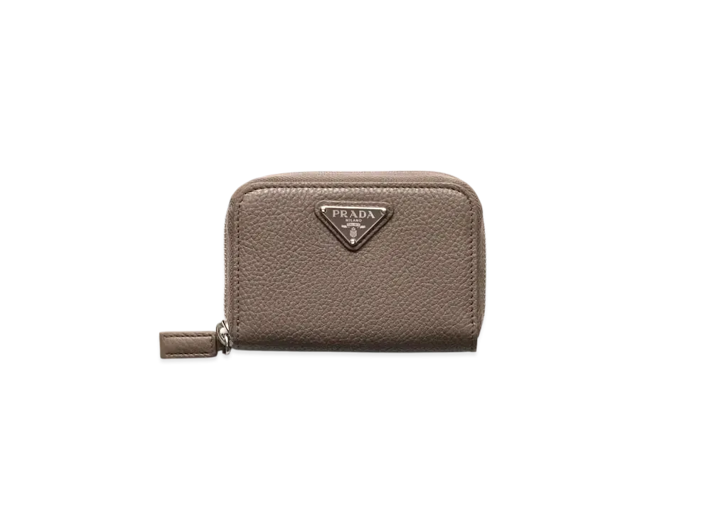 PRADA Leather Coin Purse "Gray Brown"