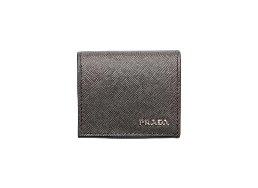 PRADA Saffiano Leather Coin Case "Gray/Emerald"