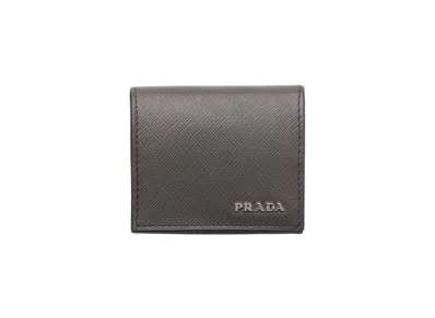 PRADA Saffiano Leather Coin Case "Gray/Emerald"