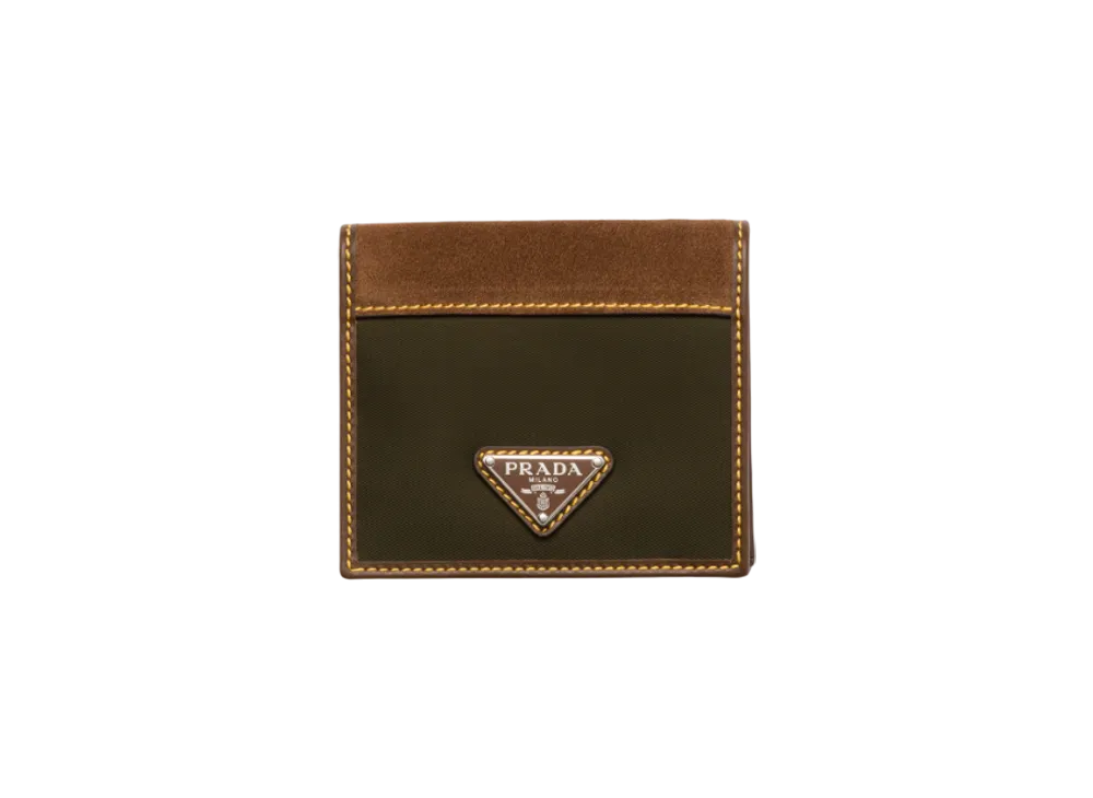 PRADA Re-Nylon and Leather Wallet "Khaki Green/Dark Brown"