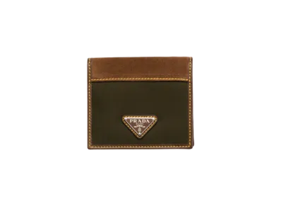 PRADA Re-Nylon and Leather Wallet "Khaki Green/Dark Brown"
