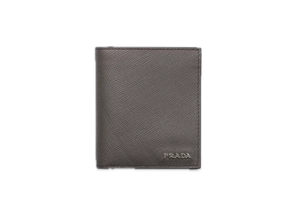 PRADA Saffiano Leather Wallet "Gray/Emerald"