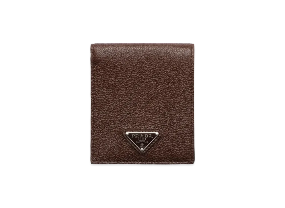 PRADA Grained Leather Bi-Fold Wallet "Brown"