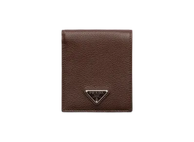 PRADA Grained Leather Bi-Fold Wallet "Brown"