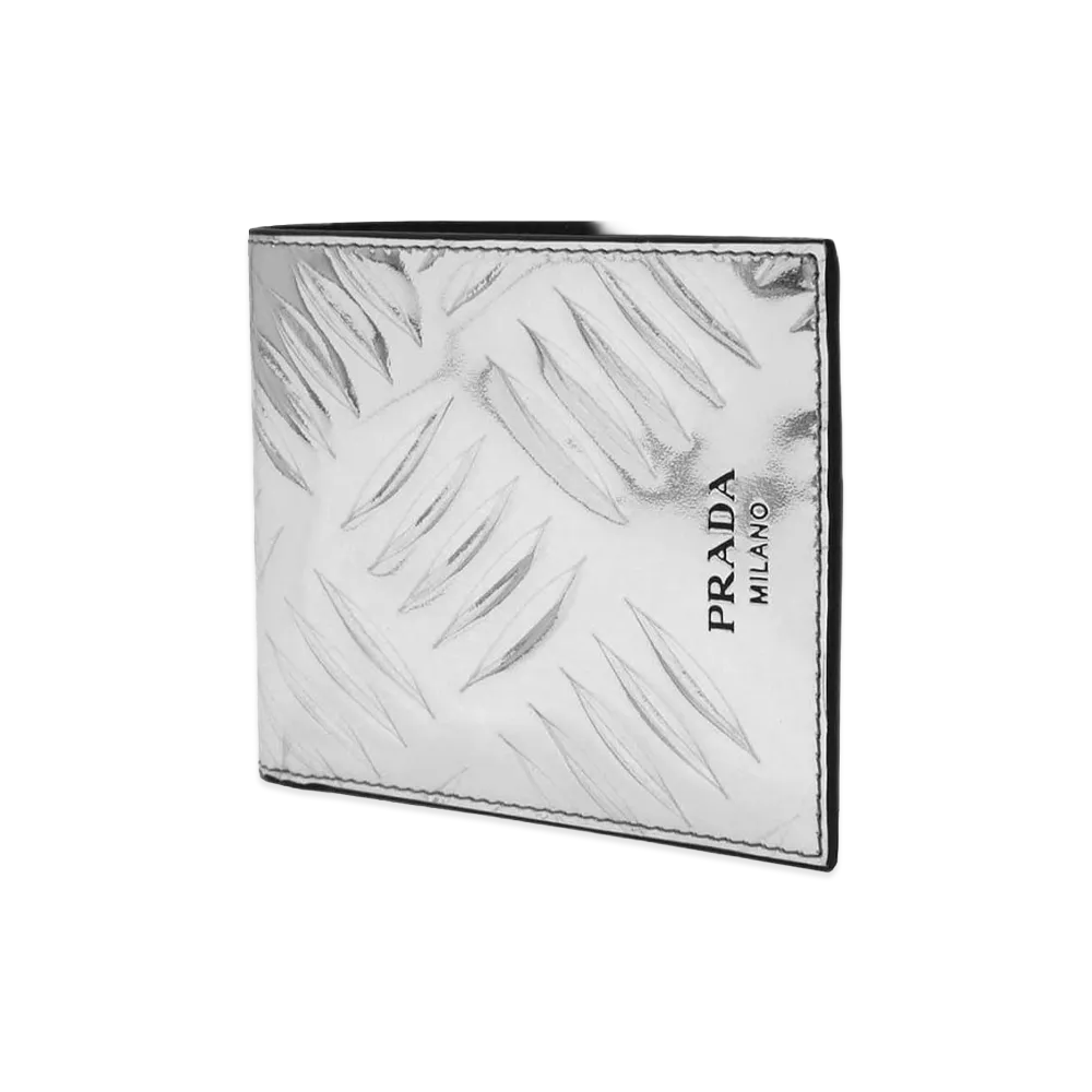 PRADA Brushed Leather Bifold Wallet "Silver"