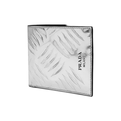 PRADA Brushed Leather Bifold Wallet "Silver"