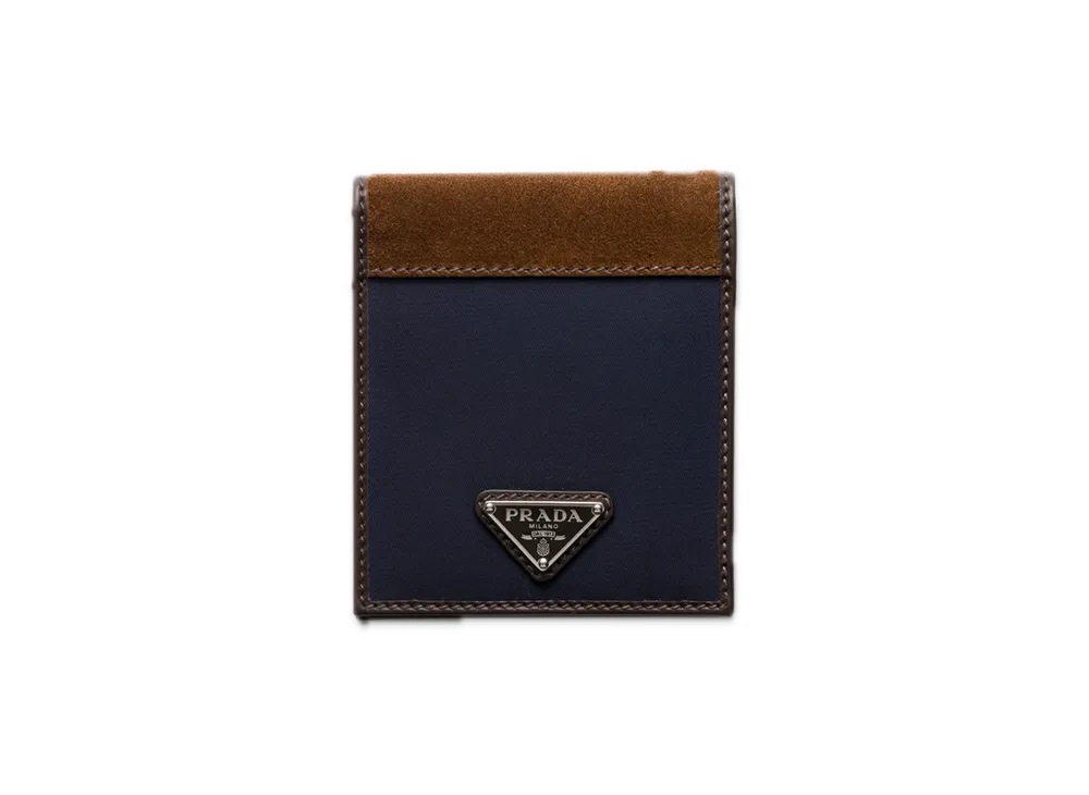 PRADA Re-Nylon x Leather Wallet with Coin Purse "Navy/Dark Brown"
