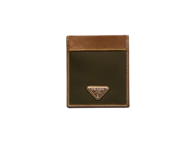 PRADA Re-Nylon and Leather Wallet "Khaki Green/Dark Brown"