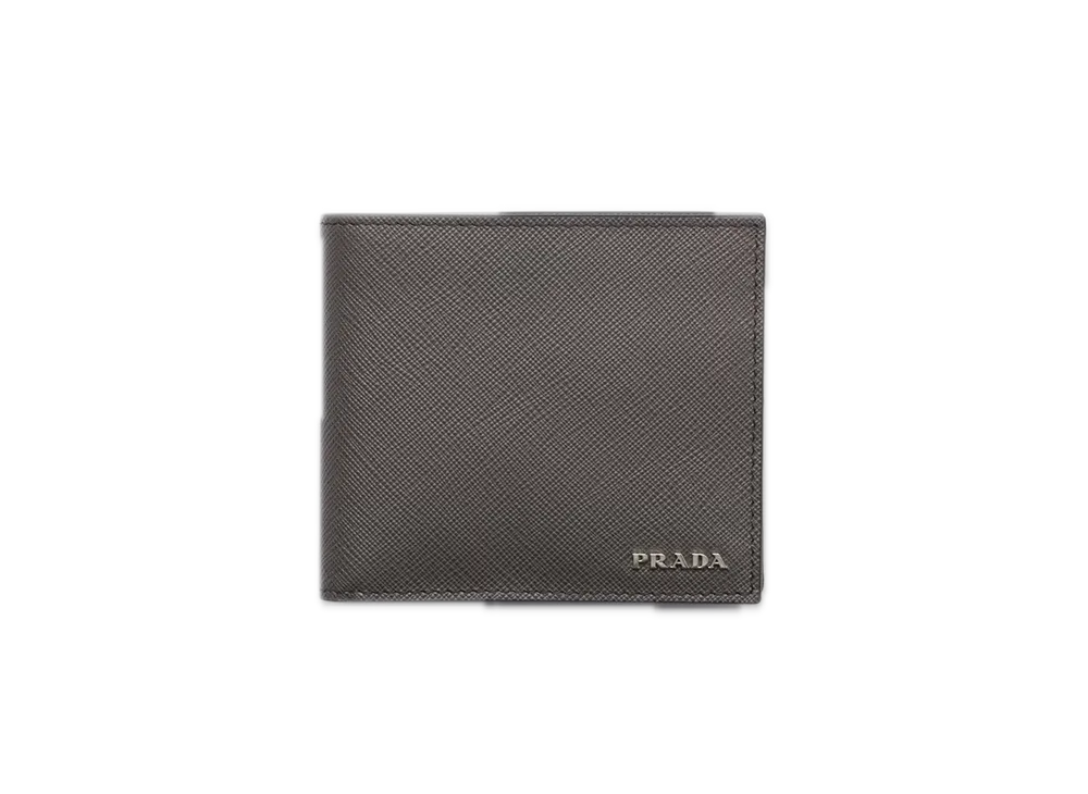 PRADA Saffiano Leather Wallet with Coin Purse "Gray/Emerald"