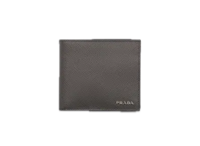 PRADA Saffiano Leather Wallet with Coin Purse "Gray/Emerald"
