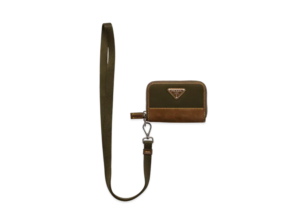 PRADA Re-Nylon and Leather Coin Purse "Khaki Green/Dark Brown"
