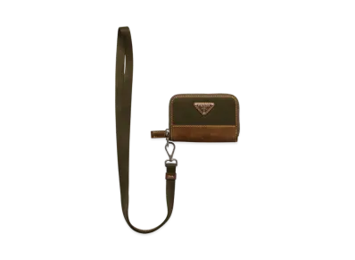 PRADA Re-Nylon and Leather Coin Purse "Khaki Green/Dark Brown"