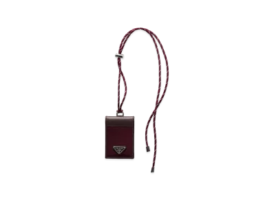 PRADA Speed Lock Re-Nylon Leather Card Case with Strap "Burgundy"