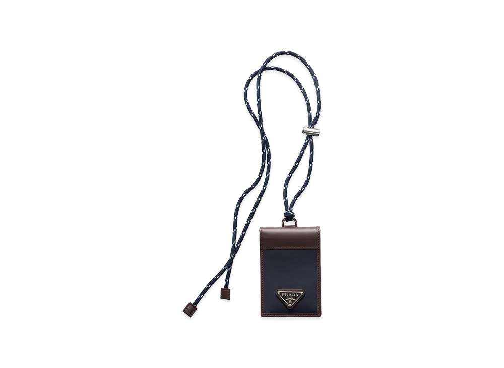 PRADA Speed Lock Re-Nylon Leather Card Case with Strap "Navy"