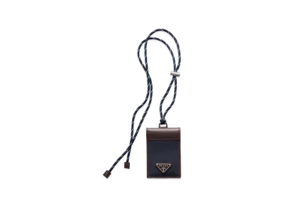 PRADA Speed Lock Re-Nylon Leather Card Case with Strap "Navy"