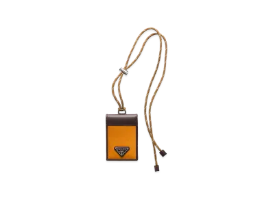 PRADA Speed Lock Re-Nylon Leather Card Case with Strap "Amber"