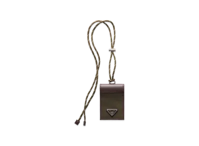 PRADA Speed Lock Re-Nylon Leather Card Case with Strap "Camouflage Green"