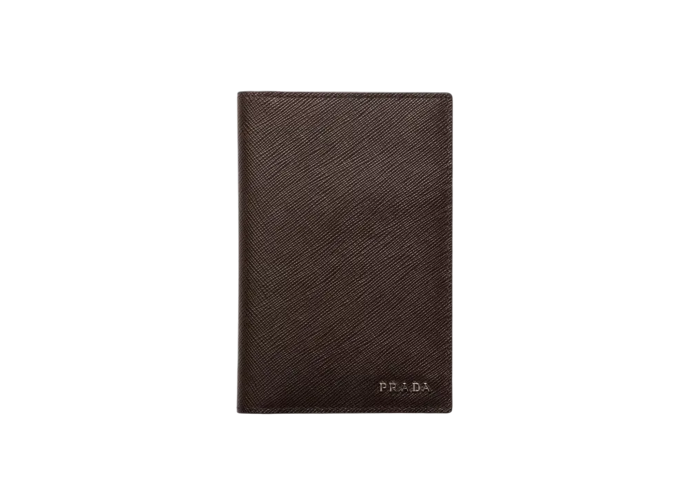 PRADA Saffiano Leather Passport Holder "Dark Brown/Navy"