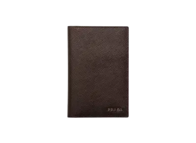 PRADA Saffiano Leather Passport Holder "Dark Brown/Navy"