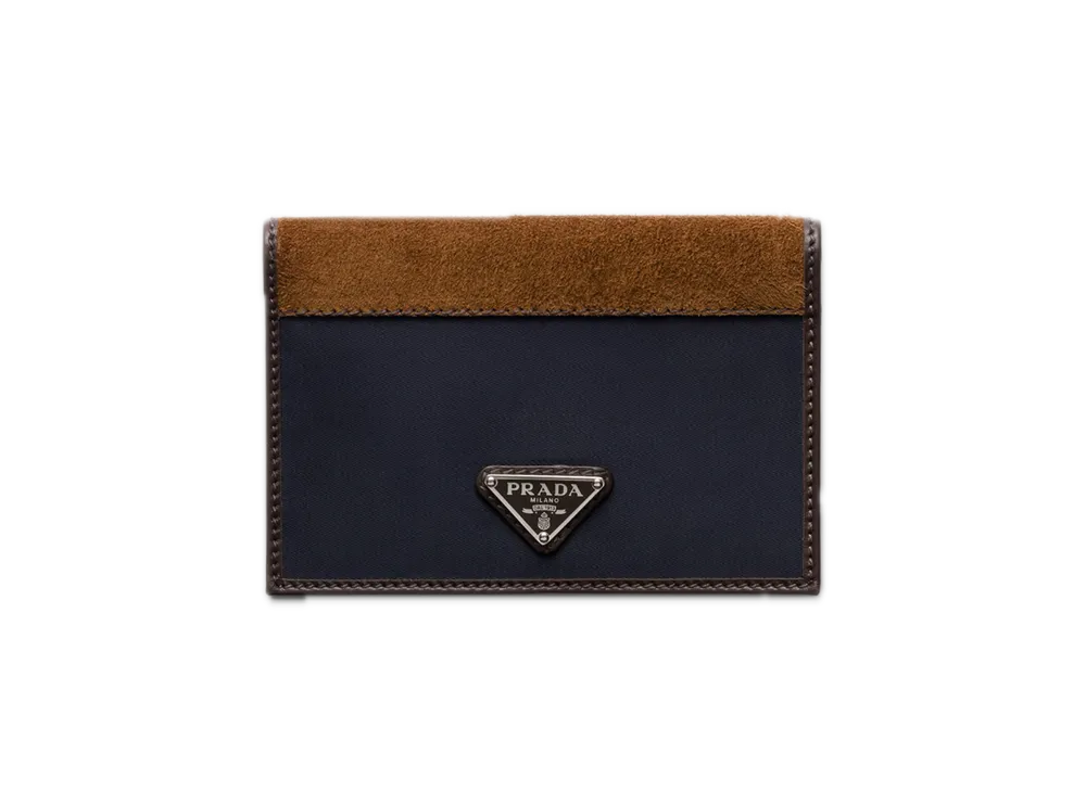 PRADA Re-Nylon x Leather Passport Holder "Navy/Dark Brown"