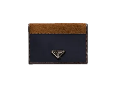 PRADA Re-Nylon x Leather Passport Holder "Navy/Dark Brown"