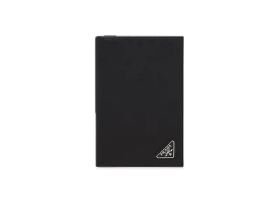 PRADA Saffiano Triangle Passport Holder "Black"
