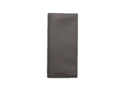PRADA Saffiano Leather Wallet "Gray/Emerald"