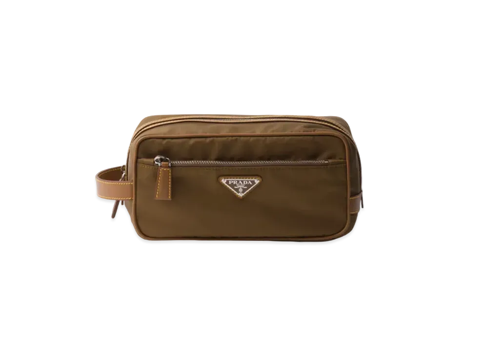PRADA Re-Nylon and Leather Pouch "Brown"