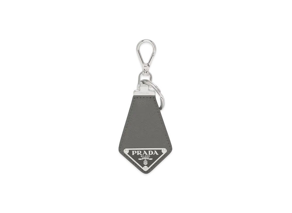 PRADA Saffiano Leather Keychain "Light Gray"