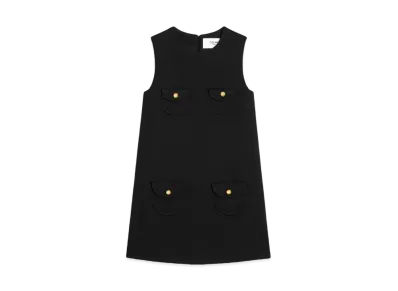 CELINE Trapeze Mini Dress In Double Faced Wool Tricotine "Black"