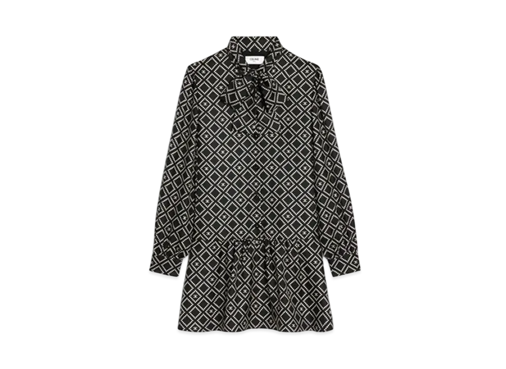 CELINE Basque Mini Dress In Silk Twill "Black/Vanilla"
