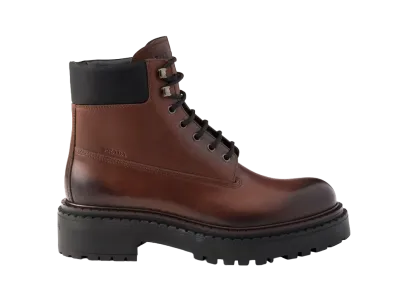 PRADA Men's Leather and Re-Nylon Work Boots "Dark Brown"