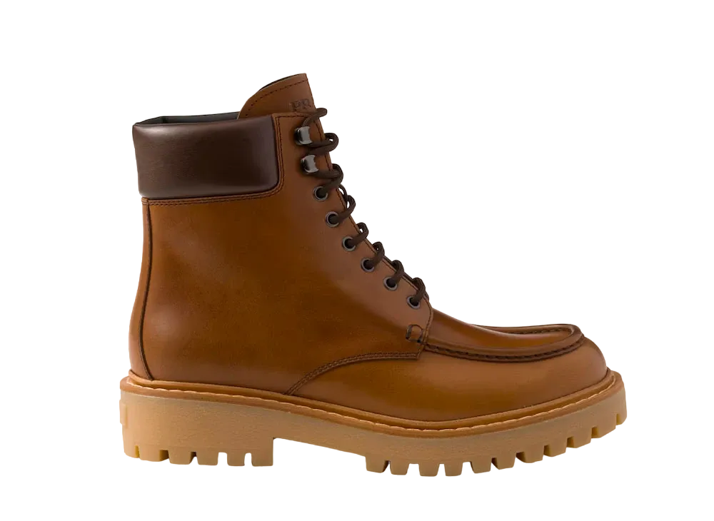PRADA Men's Leather Work Boots "Cognac"