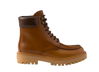 PRADA Men's Leather Work Boots "Cognac"