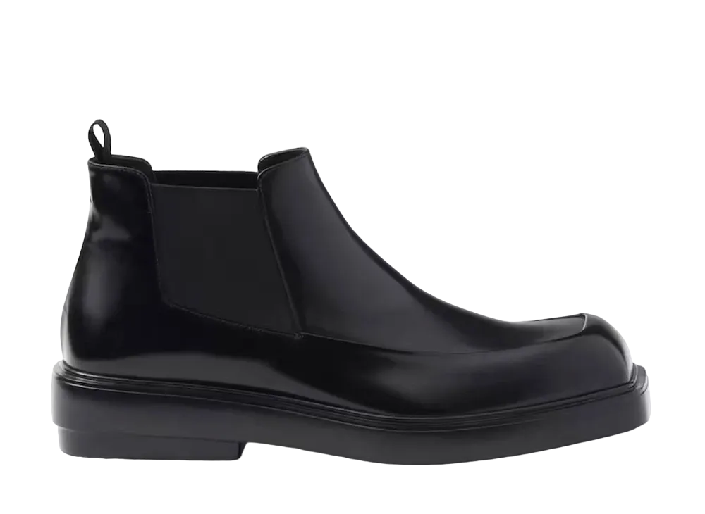 PRADA Men's Brushed Leather Chelsea Boots "Black"