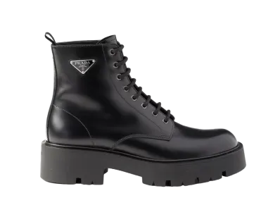 PRADA Men's Brushed Leather Combat Boots "Black"