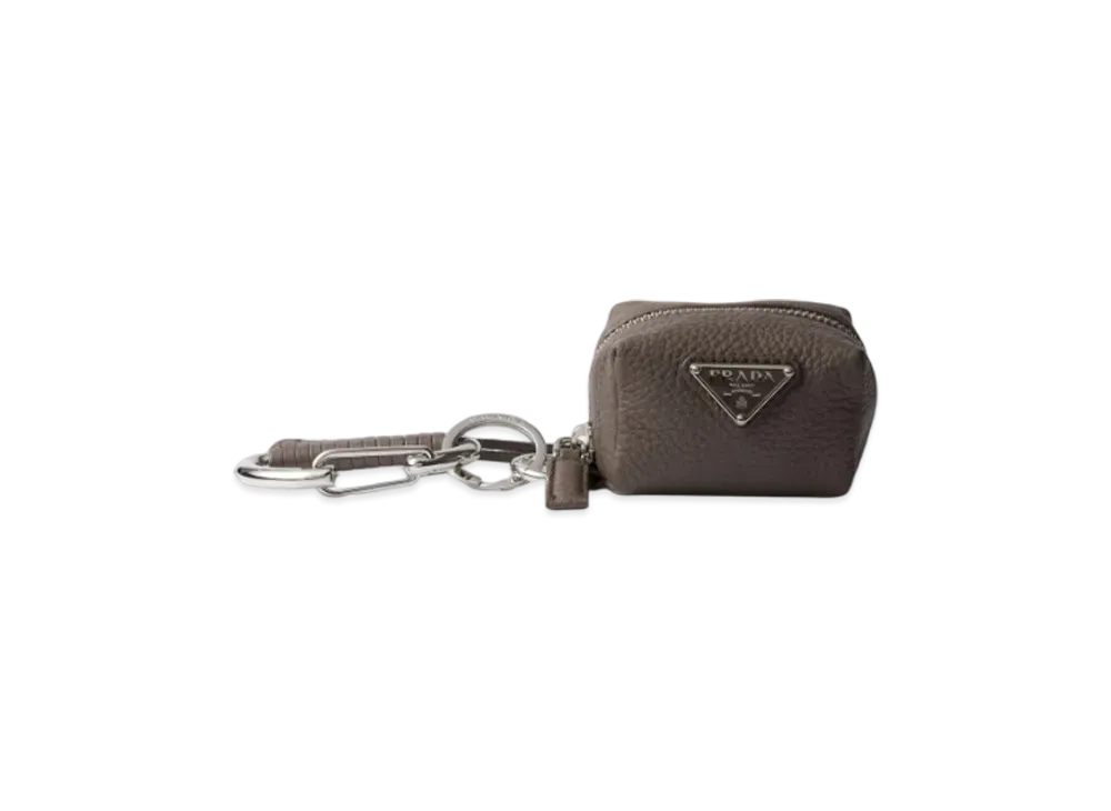 PRADA Leather Bag Charm "Gray Brown"