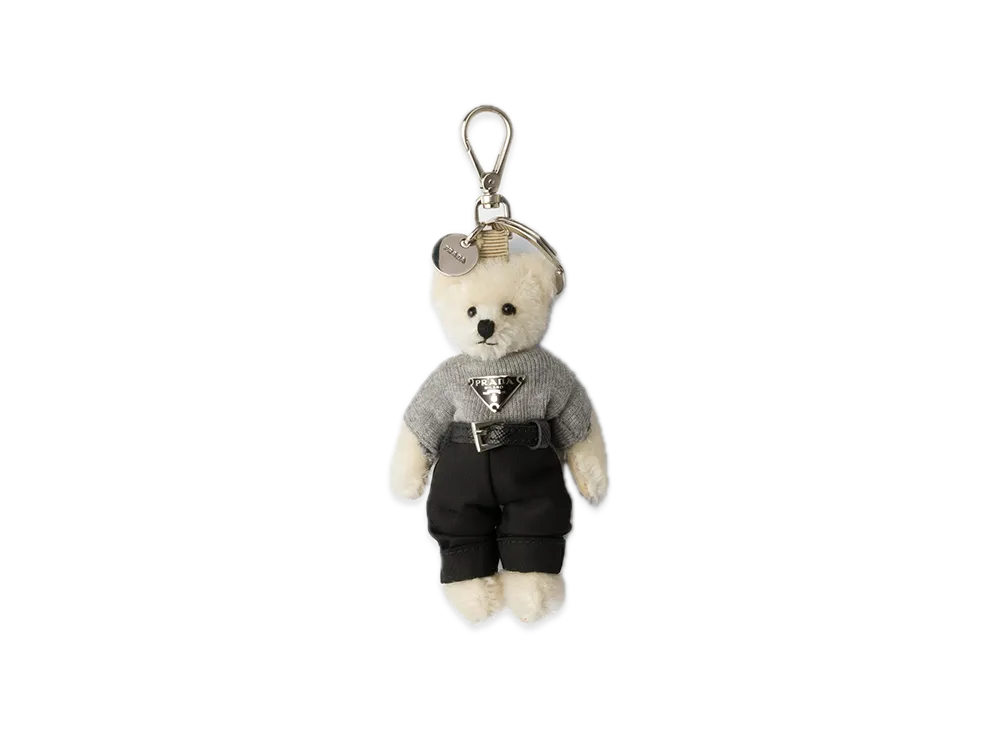 PRADA Teddy Bag Charm with Metal Ring "White"