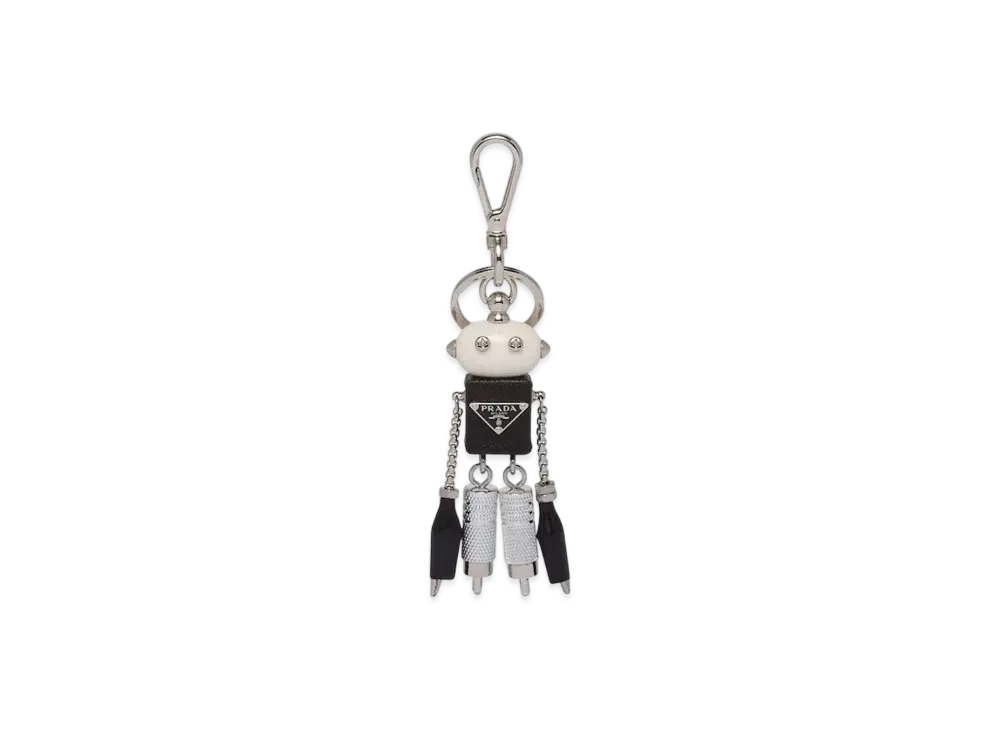PRADA Saffiano Leather Robot Bag Charm "Gray"