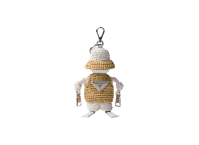 PRADA Soft Robot Raffia-Effect Bag Pendant "Beige/White"