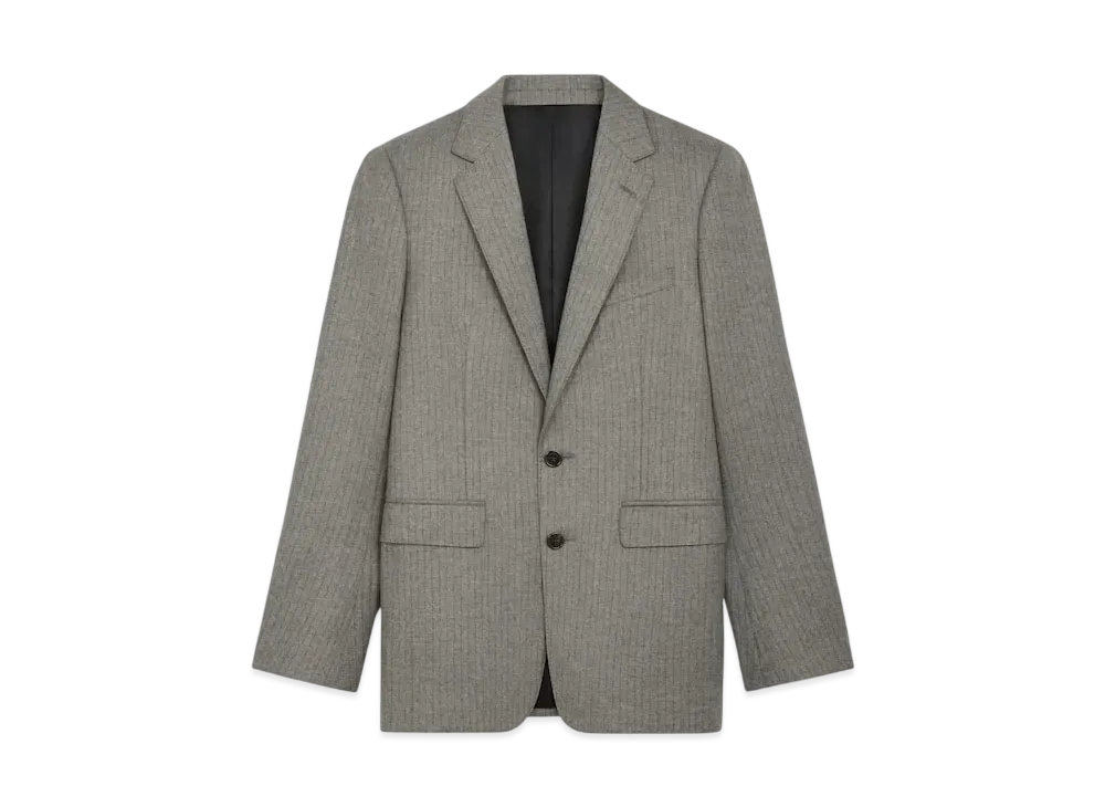 CELINE Men's Classic Jacket in Striped Flannel "Beton/Anthracite"