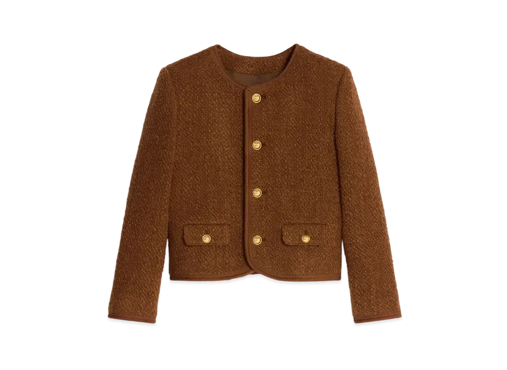 CELINE Chelsea Jacket In Mohair Wool Tweed "Hazelnut"