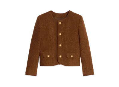 CELINE Chelsea Jacket In Mohair Wool Tweed "Hazelnut"